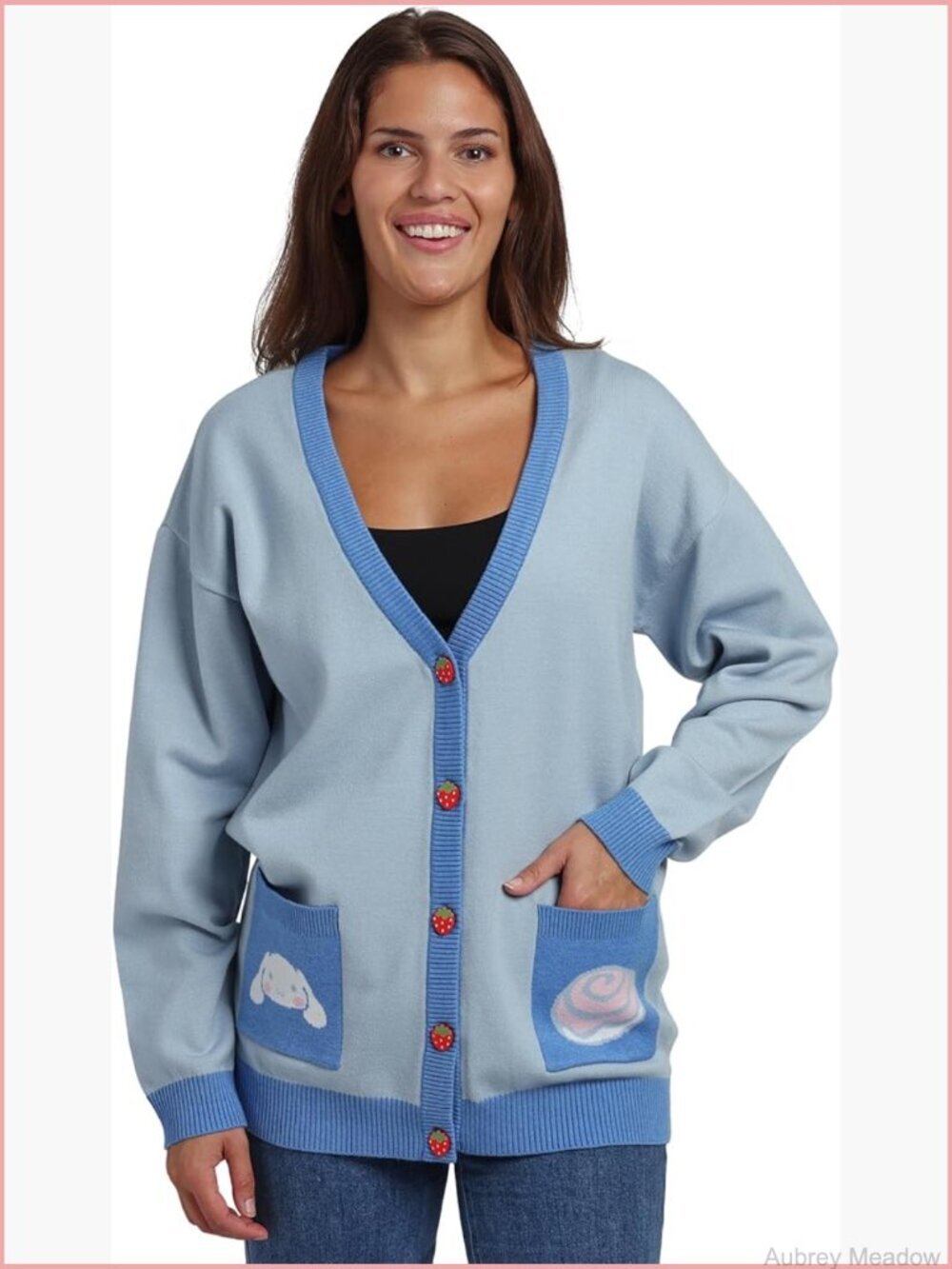 Cinnamoroll Character Face & Cinnamon Roll Long Sleeve Cardigan Sweater
